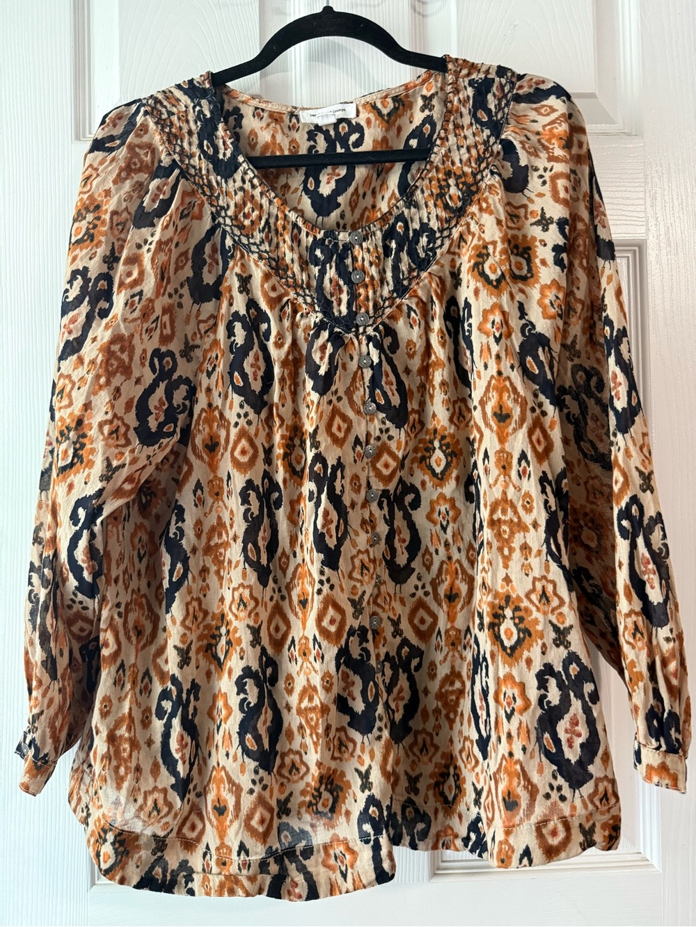 BeachLunchLounge Women Large Peasant Boho Hippie Anthropologie Brown Blouse